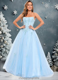 Jaiden Ball-Gown/Princess Straight Sweep Train Tulle Prom Dresses With Sequins Appliques Lace STIP0025864