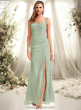 Stella A-line Square Floor-Length Chiffon Bridesmaid Dress With Ruffle STIP0025739