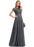 Abby A-line Scoop Illusion Floor-Length Chiffon Lace Evening Dress With Sequins STIP0020934