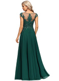 Audrey A-line Scoop Illusion Floor-Length Chiffon Lace Evening Dress With Sequins STIP0020831