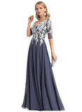 Aria A-line V-Neck Floor-Length Chiffon Lace Evening Dress STIP0020852