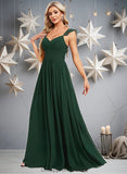 Gina A-line V-Neck Floor-Length Chiffon Bridesmaid Dress With Ruffle STIP0025811