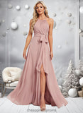 Jazmin A-line Halter Floor-Length Chiffon Bridesmaid Dress STIP0025821