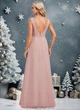 Haylie A-line V-Neck Floor-Length Chiffon Bridesmaid Dress STIP0025820