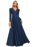 Nell A-line V-Neck Floor-Length Chiffon Evening Dress STIP0020870