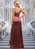 Trudie A-line Asymmetrical Floor-Length Stretch Satin Bridesmaid Dress STIP0025828