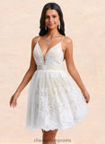 Stacy Ball-Gown/Princess V-Neck Short Tulle Lace Homecoming Dress With Pleated STIP0025711