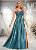 Dalia A-line Cowl Floor-Length Stretch Satin Bridesmaid Dress With Ruffle STIP0025781