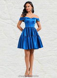 Zion Ball-Gown/Princess Off the Shoulder Short Satin Homecoming Dress STIP0025680