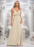 Peggie A-line V-Neck Floor-Length Chiffon Bridesmaid Dress STIP0025790