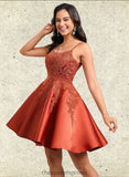 Tianna A-line Scoop Short Satin Lace Homecoming Dress With Sequins STIP0025683