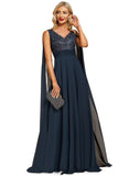 Kristina A-line V-Neck Floor-Length Chiffon Lace Evening Dress With Sequins STIP0020990