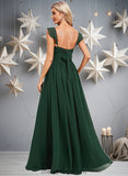 Gina A-line V-Neck Floor-Length Chiffon Bridesmaid Dress With Ruffle STIP0025811