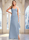 Tiara A-line V-Neck Floor-Length Chiffon Bridesmaid Dress STIP0025726