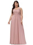 Reese A-line V-Neck Floor-Length Chiffon Evening Dress With Pleated STIP0020943