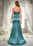 Mya Trumpet/Mermaid V-Neck Sweep Train Stretch Satin Prom Dresses STIP0025855