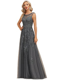 Adalynn A-line Scoop Illusion Floor-Length Lace Tulle Evening Dress With Beading Sequins STIP0020806