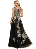 Everleigh A-line Scoop Floor-Length Lace Tulle Evening Dress STIP0020935