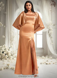 Una A-line Square Floor-Length Stretch Satin Bridesmaid Dress STIP0025765