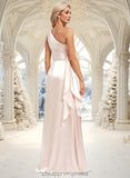 Kylie A-line One Shoulder Floor-Length Stretch Satin Bridesmaid Dress With Ruffle STIP0025818