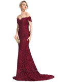 Shyann Trumpet/Mermaid Off the Shoulder Sweep Train Lace Evening Dress STIP0020819