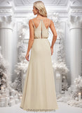 Peggie A-line V-Neck Floor-Length Chiffon Bridesmaid Dress STIP0025790