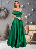 Cheyanne Ball-Gown/Princess Off the Shoulder Floor-Length Satin Prom Dresses STIP0025871