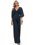 Bria Jumpsuit/Pantsuit V-Neck Floor-Length Chiffon Evening Dress With Pleated STIP0020787