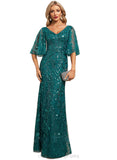 Kaila Sheath/Column V-Neck Floor-Length Lace Sequin Evening Dress STIP0020995