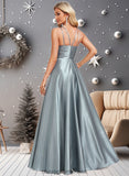 Anne A-line Halter Floor-Length Stretch Satin Bridesmaid Dress STIP0025783