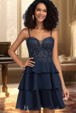 Willow A-line Sweetheart Short/Mini Chiffon Lace Homecoming Dress With Beading Sequins STIP0020576