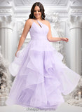 Iyana Ball-Gown/Princess Asymmetrical One Shoulder Floor-Length Tulle Prom Dresses STIP0025867