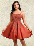 Tianna A-line Scoop Short Satin Lace Homecoming Dress With Sequins STIP0025683