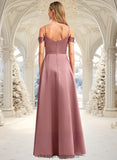 Aniya A-line Cold Shoulder Floor-Length Satin Bridesmaid Dress STIP0025750