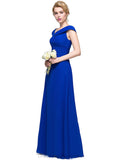 Scarlet A-line Asymmetrical Floor-Length Chiffon Evening Dress With Pleated STIP0020961