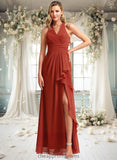 Shea A-line V-Neck Floor-Length Chiffon Bridesmaid Dress With Ruffle STIP0025754