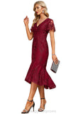 Julia Trumpet/Mermaid V-Neck Asymmetrical Lace Evening Dress STIP0020933