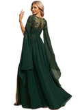 Hazel A-line V-Neck Floor-Length Chiffon Lace Evening Dress STIP0020835