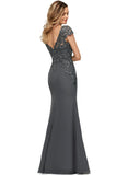 Kennedy Sheath/Column Scoop Illusion Floor-Length Chiffon Lace Evening Dress With Sequins STIP0020964