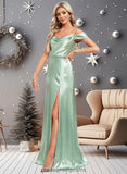 Adrienne A-line Cowl Cold Shoulder Floor-Length Stretch Satin Bridesmaid Dress With Bow Ruffle STIP0025807