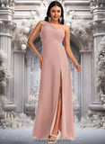 Scarlett A-line One Shoulder Floor-Length Chiffon Bridesmaid Dress With Bow STIP0025748