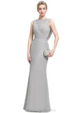 Nan Sheath/Column Scoop Floor-Length Chiffon Lace Evening Dress With Beading Pleated Sequins STIP0020971