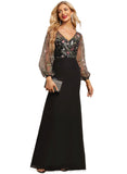 Nylah Sheath/Column V-Neck Illusion Floor-Length Chiffon Lace Evening Dress STIP0020856