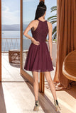 Violet A-line Scoop Short/Mini Chiffon Lace Homecoming Dress STIP0020555