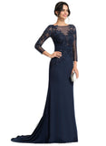 Hailey Trumpet/Mermaid Boat Neck Illusion Sweep Train Lace Jersey Evening Dress With Sequins STIP0020925