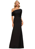 Talia Sheath/Column Asymmetrical Floor-Length Stretch Crepe Evening Dress With Pleated STIP0020792