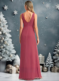 Lilia A-line V-Neck Floor-Length Chiffon Bridesmaid Dress STIP0025753