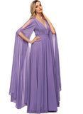 Joy A-line V-Neck Floor-Length Chiffon Evening Dress With Pleated STIP0020896