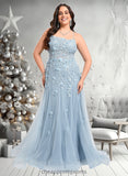 Cheryl Trumpet/Mermaid Straight Sweep Train Tulle Prom Dresses With Flower STIP0025866