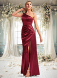 Eleanor A-line One Shoulder Floor-Length Stretch Satin Bridesmaid Dress With Bow STIP0025758